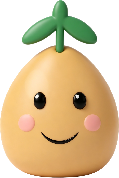 The Beanfly mascot, a cheerful little sprouting bean